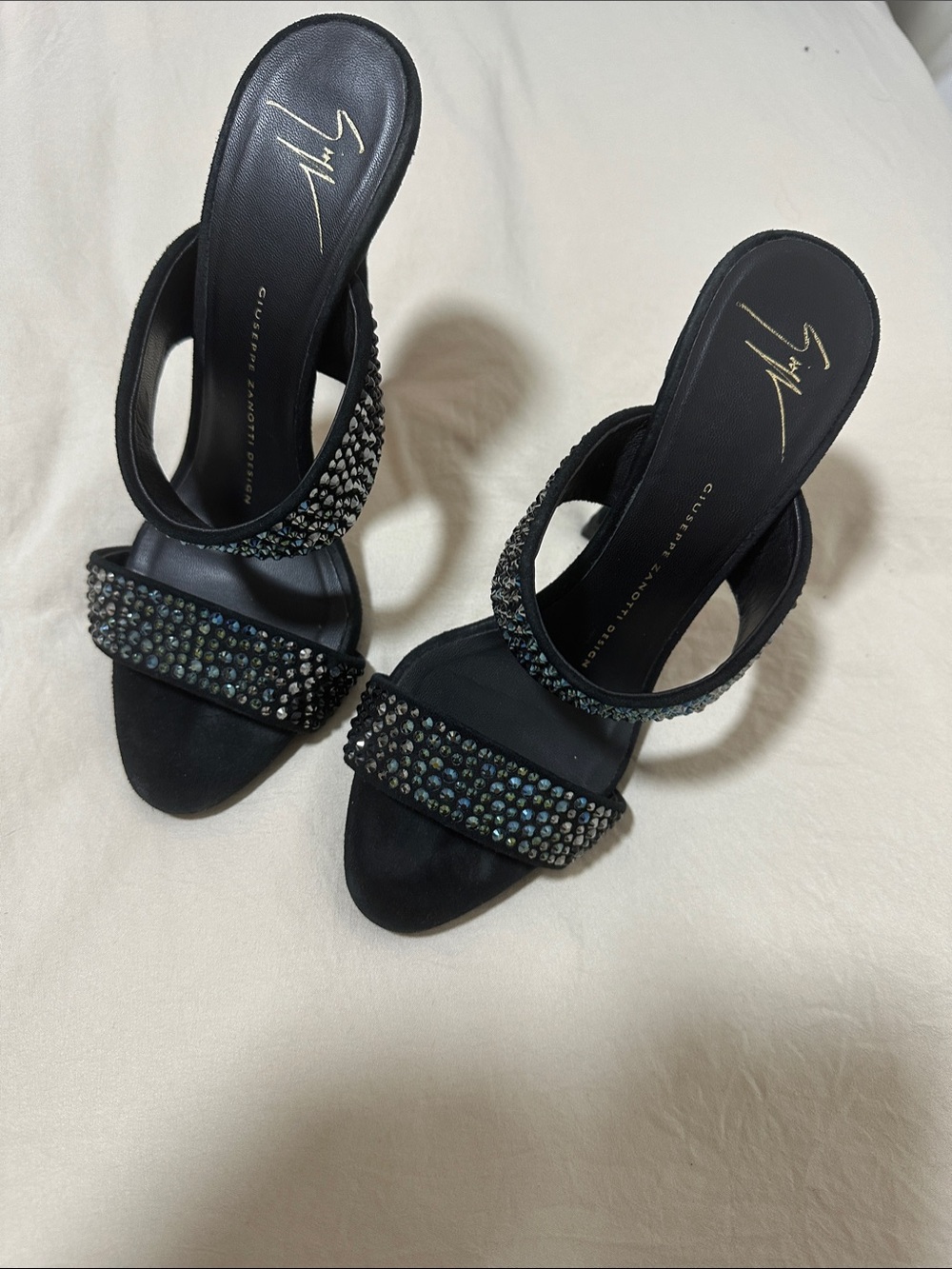 Giuseppe Zanotti Black Crystal-Studded Double-Strap Sandals